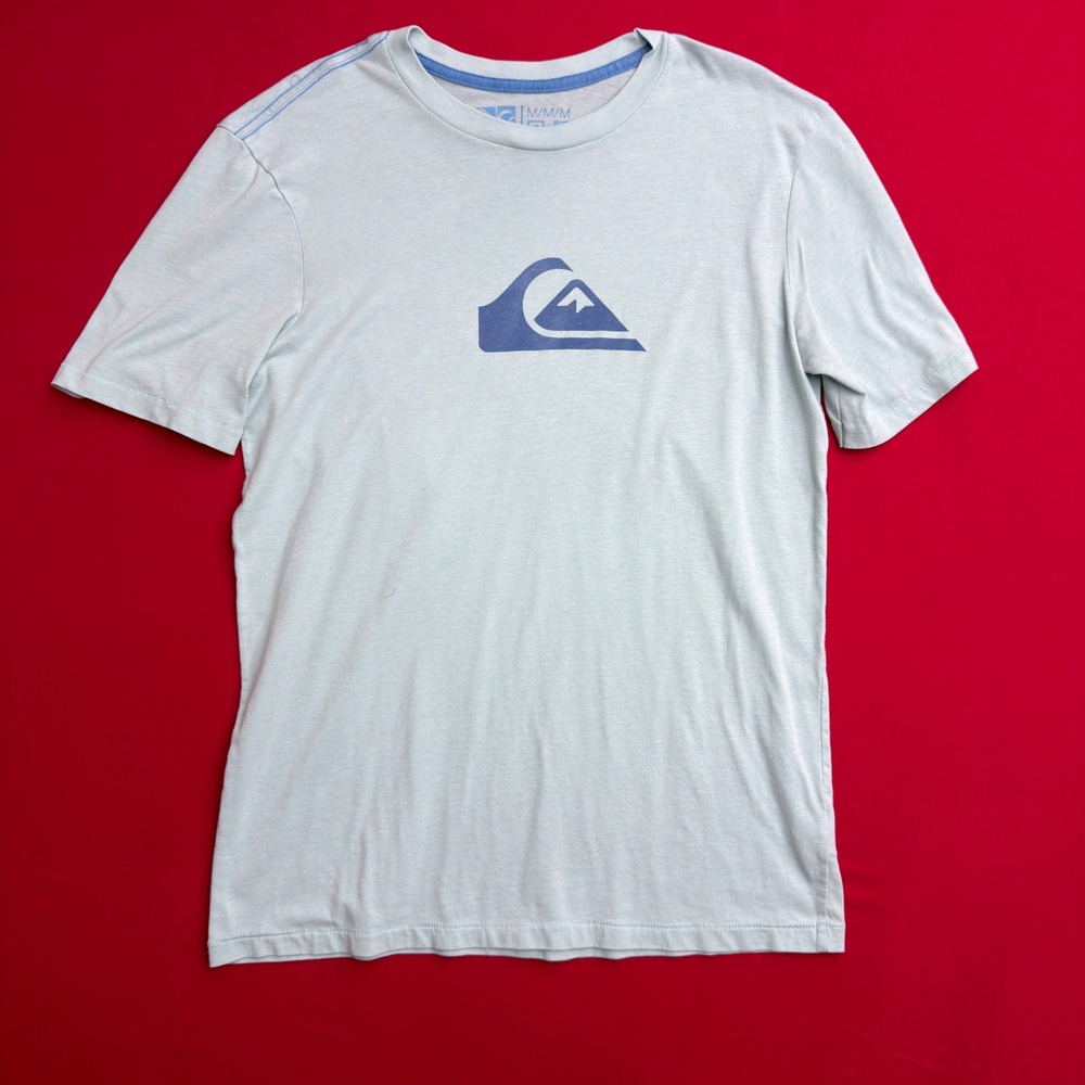 VTG Style‎ Quiksilver Mens Graphic T-Shirt Light Blue Mountain Wave Logo Medium